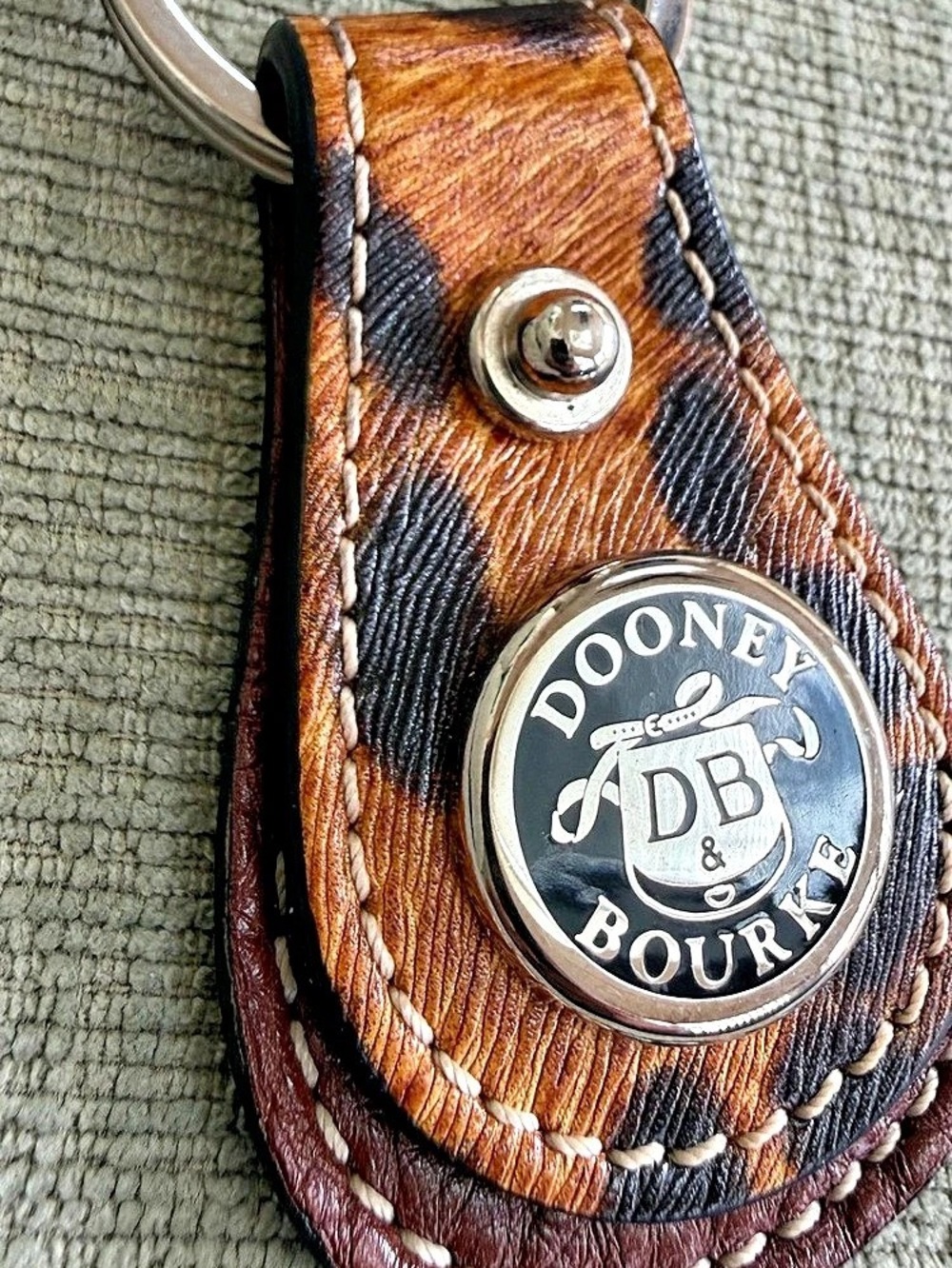 Vintage Dooney & Bourke Leopard Print Leather Key Fob Brown & Black